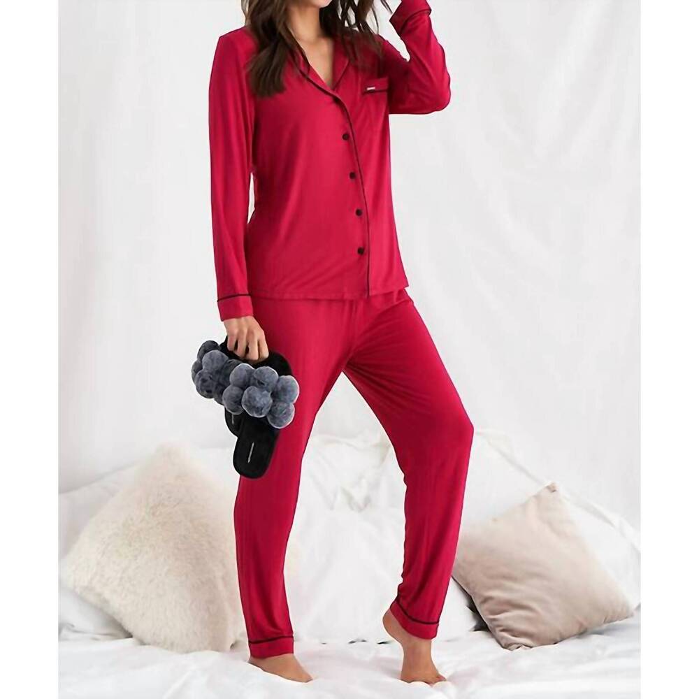 NEW PRETTY YOU LONDON scarlet bamboo pajama set in red